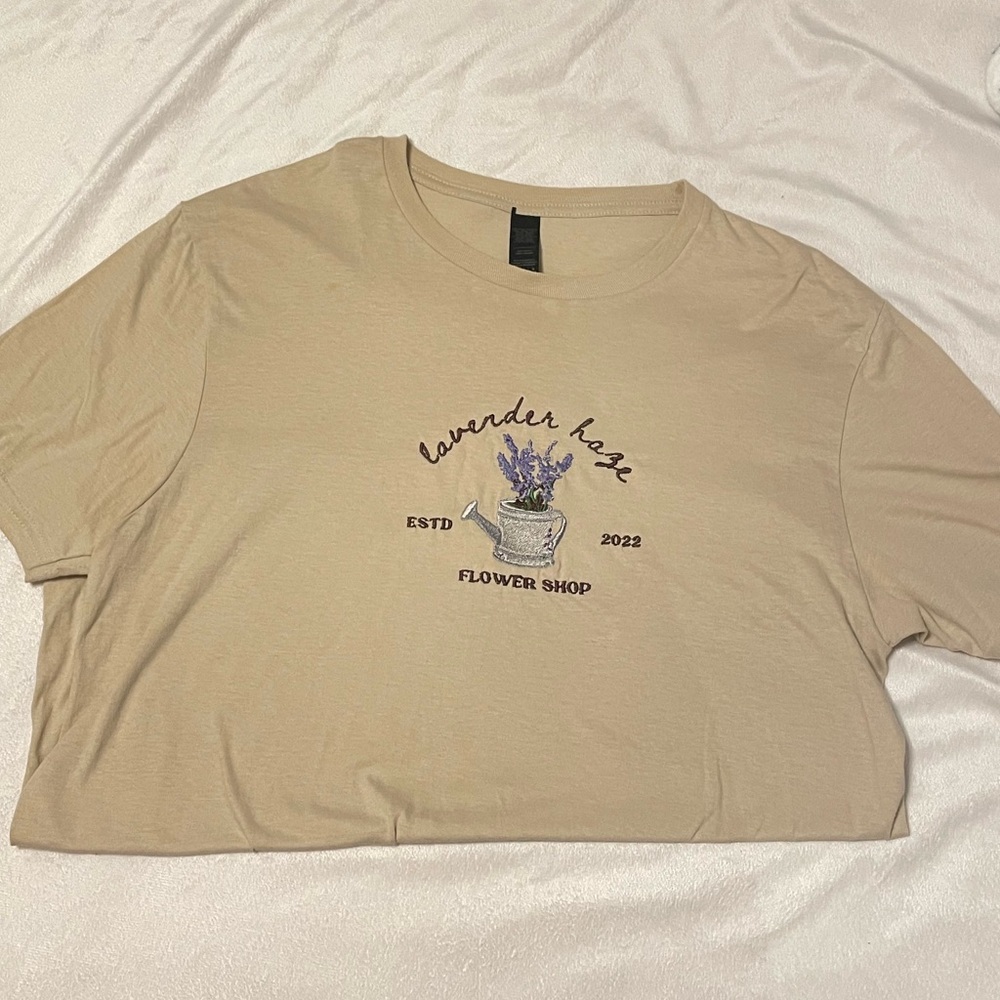 Beige Graphic Tee - Lavender Haze  flower shop Taylor Swift